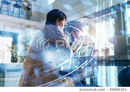 A portrait of a working woman. A portrait of a working woman. 99966361