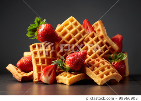 Belgian waffles with strawberries. Belgian waffles with strawberries. 99966908