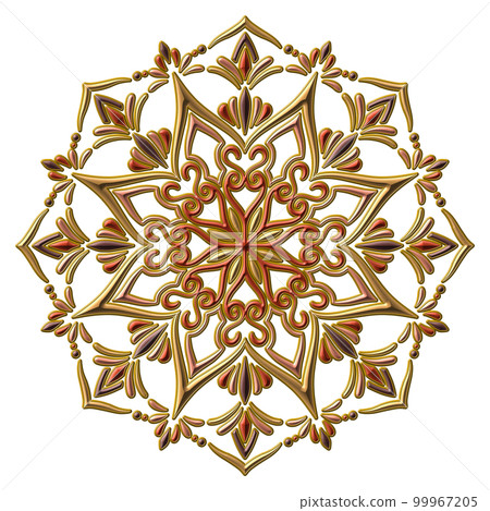 曼陀羅藝術就像在紅色寶石上鑲嵌黃金的珠寶 99967205