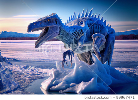 glacial period. extinction of the dinosaurs. reptile ingrown into ice. 99967471