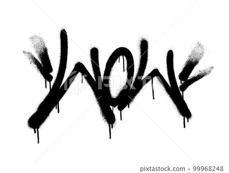 Sprayed wow font graffiti with overspray in black over white. Vector illustration. 99968248