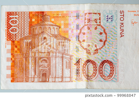 St. Vitus Cathedral in Rijeka and its layout on 100 HRK Croatian kuna banknote. St. Vitus Cathedral in Rijeka and its layout on 100 HRK Croatian kuna banknote. 99968847