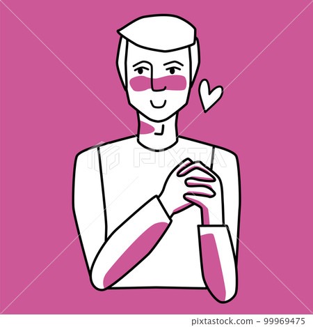 Adult male in love, holding his hands, pink and white. 99969475