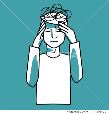 Stressed male character, mint and white. 99969477