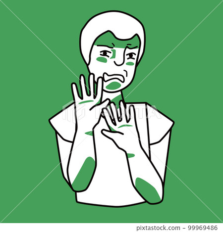 Boy with disgust emotion, green and white. 99969486
