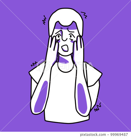 Young boy with fear, purple and white. Young boy with fear, purple and white. 99969487