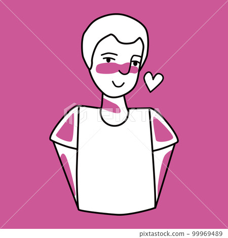 Shy boy with emotion of love, pink and white. 99969489