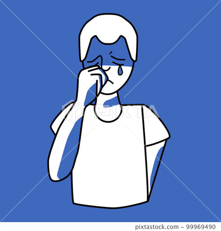 Sad boy, emotion of melancholy, blue and white. 99969490