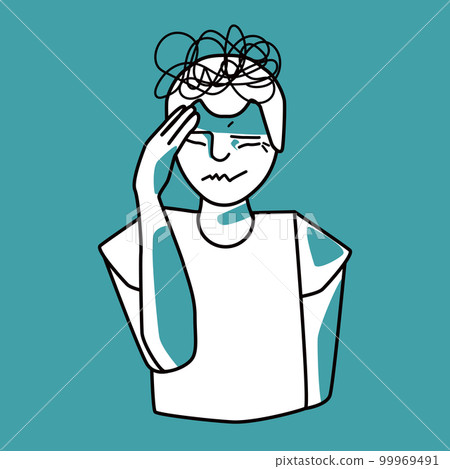Stressed boy, emotion of anxiety, mint and white. Stressed boy, emotion of anxiety, mint and white. 99969491
