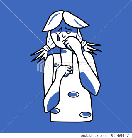 Sad girl, emotion of melancholy, blue and white. 99969497
