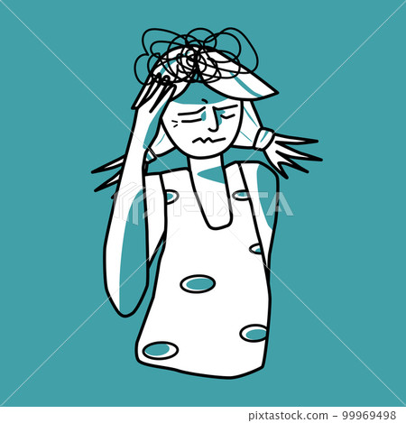 Stressed girl, emotion of anxiety, mint and white. Stressed girl, emotion of anxiety, mint and white. 99969498