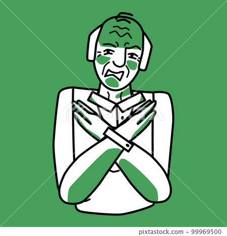 Elderly man with emotion of disgust, green and white. 99969500