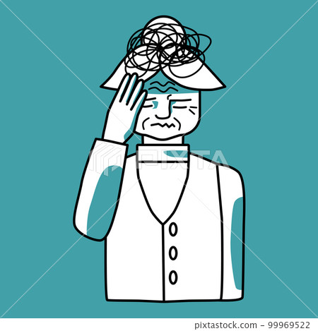 Stressed elderly woman character, mint and white. Stressed elderly woman character, mint and white. 99969522