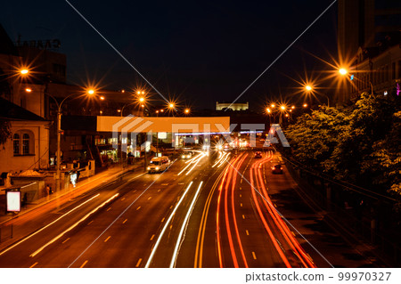 Night city street with lanterns and bright signs 99970327