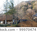 Mountain countryside landscape with thatched roof 99970474