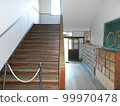 Shoe cupboards and stairs in an old school building (closed school) 99970478