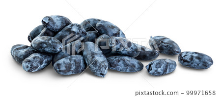 Fresh honeysuckle blue berry isolated on white background with full depth of field 99971658