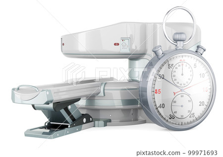 Open MRI Machine with stopwatch, 3D rendering Open MRI Machine with stopwatch, 3D rendering 99971693