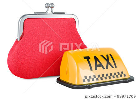 Taxi car signboard with purse coin, 3D rendering 99971709