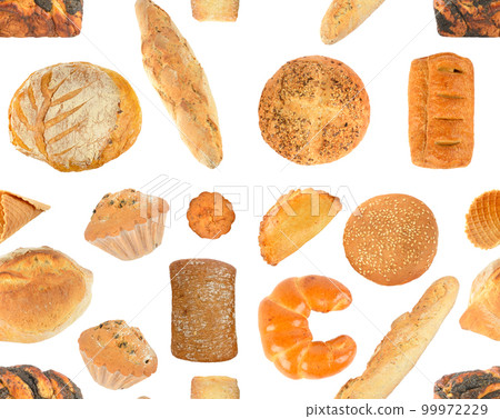 Beautiful seamless pattern of bread products isolated on white 99972229