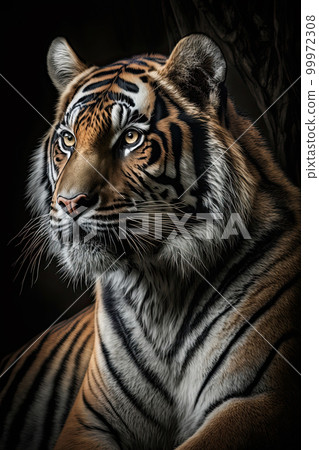 Portrait of the tiger on dark background. Ai generated illustration. 99972308