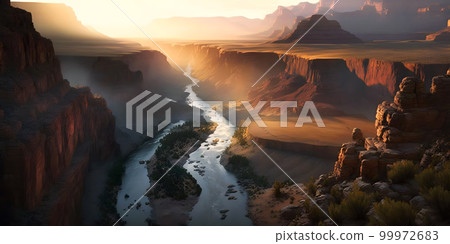 Grand Canyon at sunrise, panorama of rocky mountains in Arizona, USA, generative AI 99972683