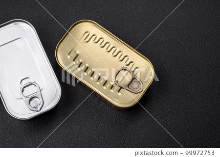 Metal aluminum can of canned sardines in oil with spices and salt 99972753