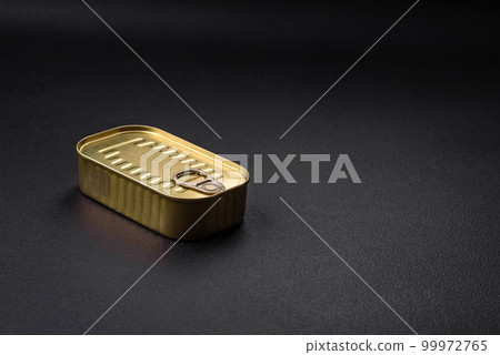 Metal aluminum can of canned sardines in oil with spices and salt 99972765