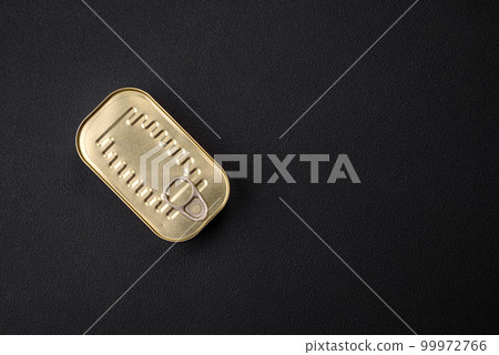 Metal aluminum can of canned sardines in oil with spices and salt 99972766