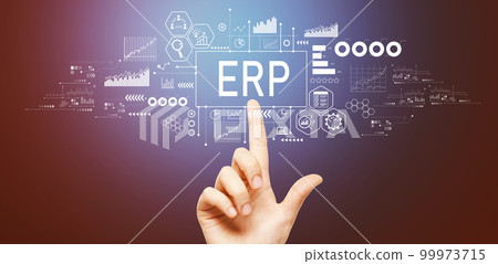 ERP theme with hand pressing a button 99973715