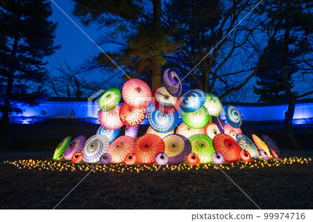 Illumination of Japanese Umbrellas in Oshijo, Gyoda City 99974716
