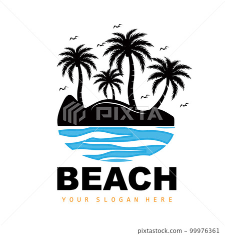 Coconut Tree And Beach Logo, Ocean Nature Landscape Design, Beach Icon Plant Vector 99976361