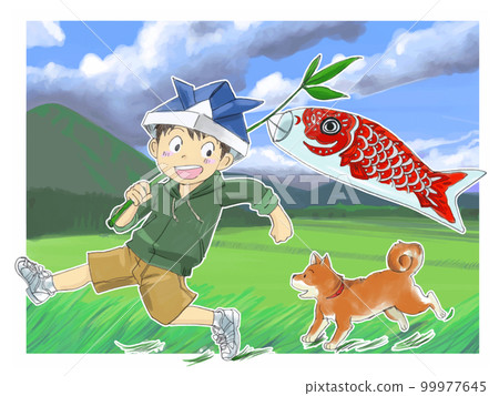 有鯉魚旗和男孩背景 99977645