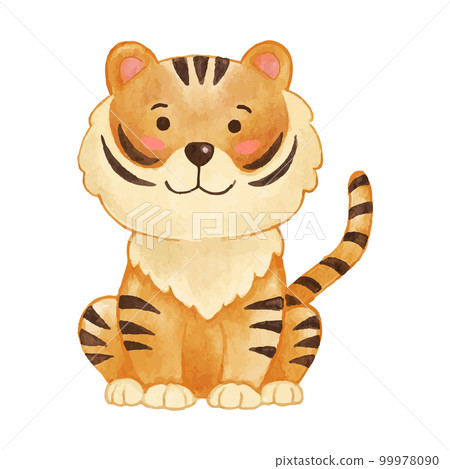Tiger . Watercolor paint design . Cute animal cartoon character . Sit position . Vector . Tiger . Watercolor paint design . Cute animal cartoon character . Sit position . Vector . 99978090