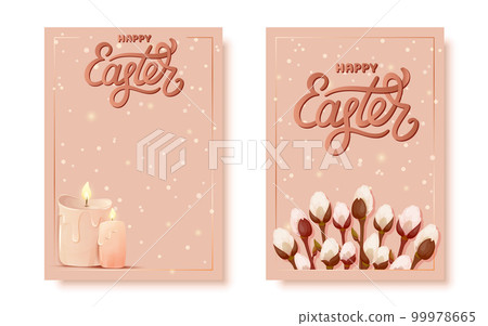 Happy Easter greeting card cute gold sparkly flat set. Brown luxury lettering pussy willow bud blossom bouquet burning flame candle wax melted holiday writing divine spring holiday cozy cute isolated Happy Easter greeting card cute gold sparkly flat set. Brown luxury lettering pussy willow bud blossom bouquet burning flame candle wax melted holiday writing divine spring holiday cozy cute isolated 99978665