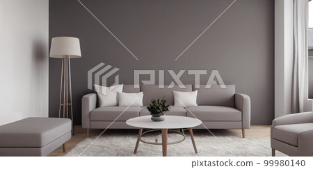 Stylish scandinavian living room with design mint sofa, furnitures, mock up poster map, plants and elegant personal accessories. Modern home decor. Bright and sunny room. Generative AI illustration. Stylish scandinavian living room with design mint sofa, furnitures, mock up poster map, plants and elegant personal accessories. Modern home decor. Bright and sunny room. Generative AI illustration. 99980140