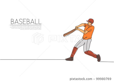 Continuous Line Drawing of Baseball Player Vector Illustration