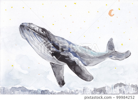 鯨魚水彩感性感性插圖夢想希望城市游泳游泳 99984252