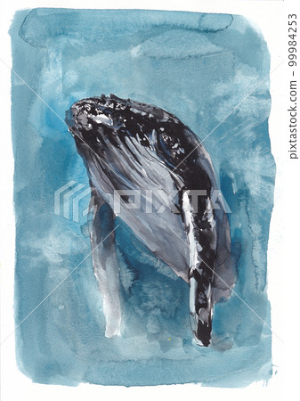 鯨魚水彩感性感性插圖夢想希望城市游泳游泳 99984253