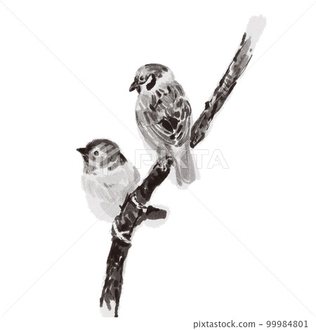 sparrow bird oriental painting black and white watercolor illustration cute bird oriental sparrow bird oriental painting black and white watercolor illustration cute bird oriental 99984801
