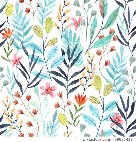 Seamless pattern with wild tropical flowers. Watercolor illustration Seamless pattern with wild tropical flowers. Watercolor illustration 99985428