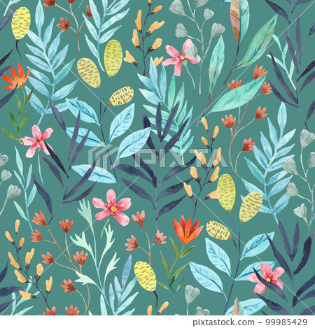Seamless pattern with wild tropical flowers. Watercolor illustration Seamless pattern with wild tropical flowers. Watercolor illustration 99985429
