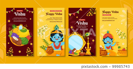 Happy Vishu Festival Social Media Stories Cartoon Hand Drawn Templates Background Illustration 99985743