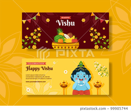 Happy Vishu Festival Horizontal Banner Flat Cartoon Hand Drawn Templates Background Illustration 99985744