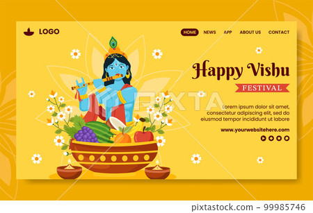 Happy Vishu Festival Social Media Landing Page Cartoon Hand Drawn Template Background Illustration 99985746