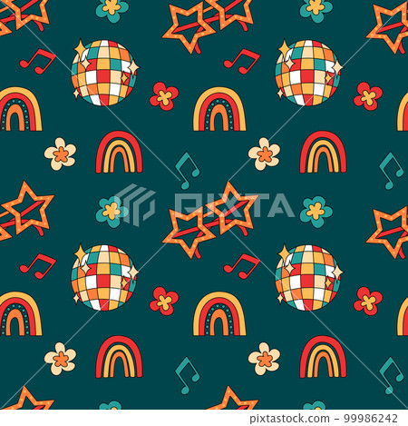 Retro groovy party elements seamless pattern Retro groovy party elements seamless pattern 99986242