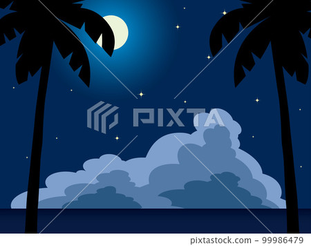 sea, moon, clouds, palms, stars 4-7 99986479