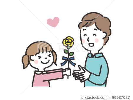 A girl giving a yellow rose to her father Illustration for Father's Day 99987087