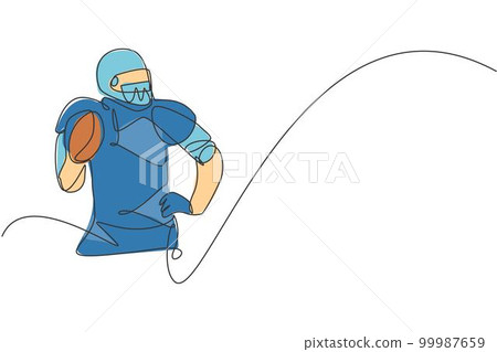 One single line drawing of energetic american football player stance to pass the ball for national league promotion. Sport competition concept. Modern continuous line draw design vector illustration 99987659