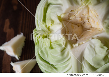 Fresh cabbage with the core removed. 99988520